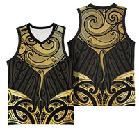 Gold Black New Zealand Manta Ray Basketball Jersey Aotearoa Maori Haehae LT14 - Polynesian Pride