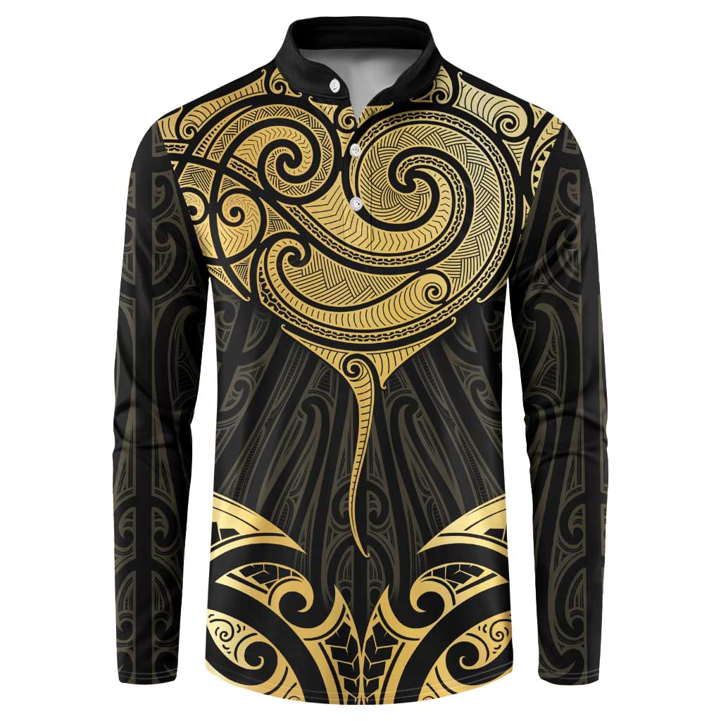 Gold Black New Zealand Manta Ray Button Sweatshirt Aotearoa Maori Haehae LT14 Black - Polynesian Pride