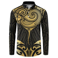 Gold Black New Zealand Manta Ray Button Sweatshirt Aotearoa Maori Haehae LT14 Black - Polynesian Pride