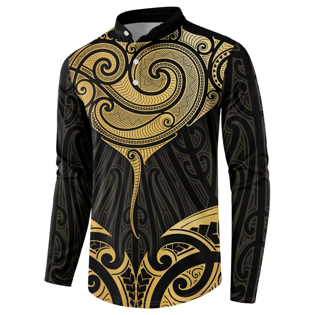 Gold Black New Zealand Manta Ray Button Sweatshirt Aotearoa Maori Haehae LT14 - Polynesian Pride