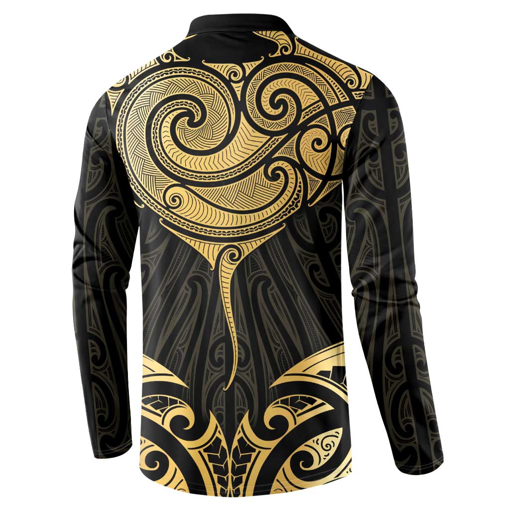 Gold Black New Zealand Manta Ray Button Sweatshirt Aotearoa Maori Haehae LT14 - Polynesian Pride