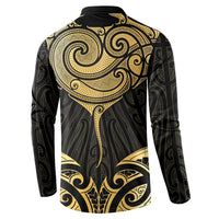 Gold Black New Zealand Manta Ray Button Sweatshirt Aotearoa Maori Haehae LT14 - Polynesian Pride