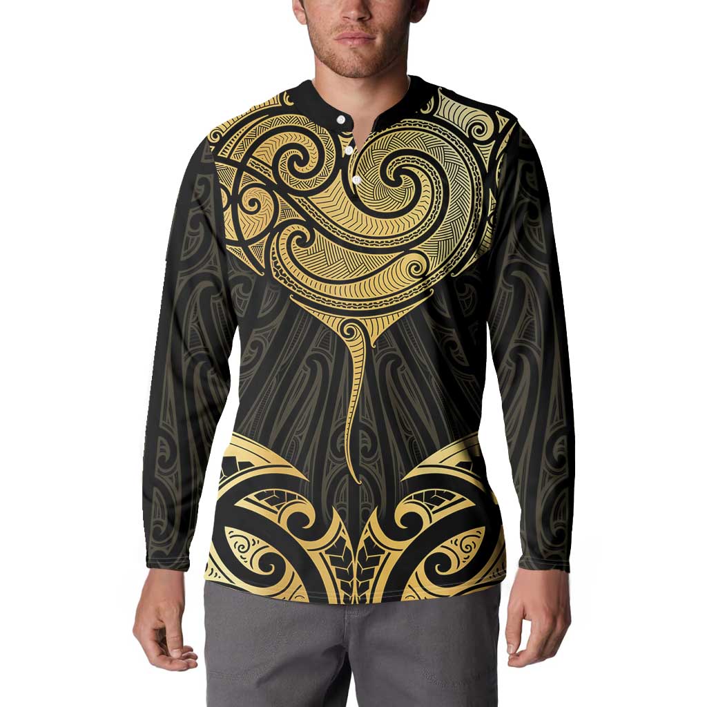 Gold Black New Zealand Manta Ray Button Sweatshirt Aotearoa Maori Haehae LT14 - Polynesian Pride