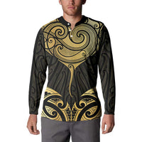 Gold Black New Zealand Manta Ray Button Sweatshirt Aotearoa Maori Haehae LT14 - Polynesian Pride