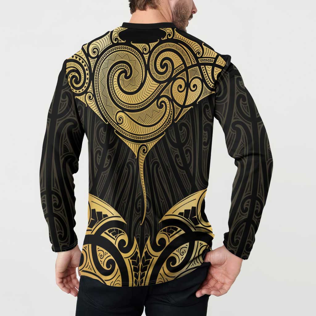 Gold Black New Zealand Manta Ray Button Sweatshirt Aotearoa Maori Haehae LT14 - Polynesian Pride