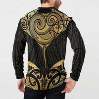 Gold Black New Zealand Manta Ray Button Sweatshirt Aotearoa Maori Haehae LT14 - Polynesian Pride