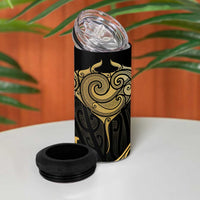 Gold Black New Zealand Manta Ray 4 in 1 Can Cooler Tumbler Aotearoa Maori Haehae LT14 - Polynesian Pride