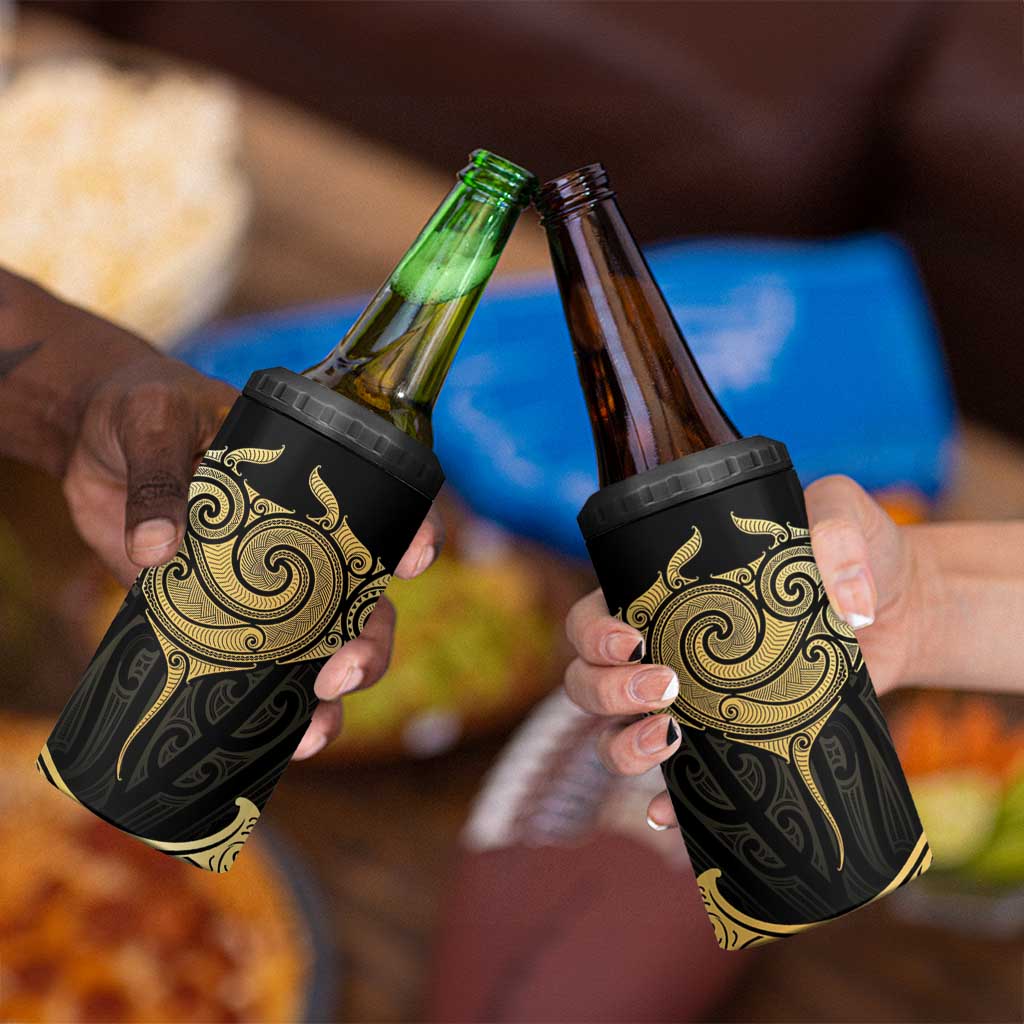 Gold Black New Zealand Manta Ray 4 in 1 Can Cooler Tumbler Aotearoa Maori Haehae LT14 - Polynesian Pride