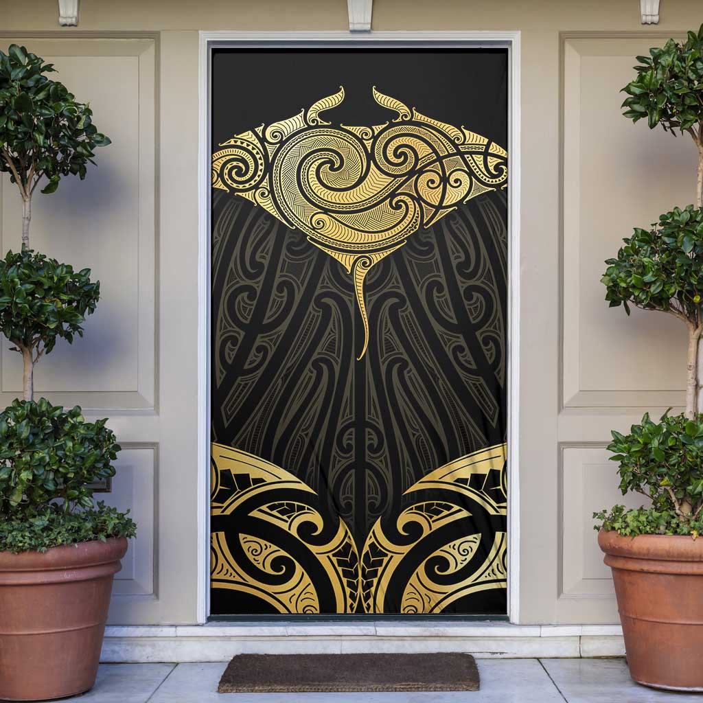 Gold Black New Zealand Manta Ray Door Cover Aotearoa Maori Haehae LT14 Black - Polynesian Pride