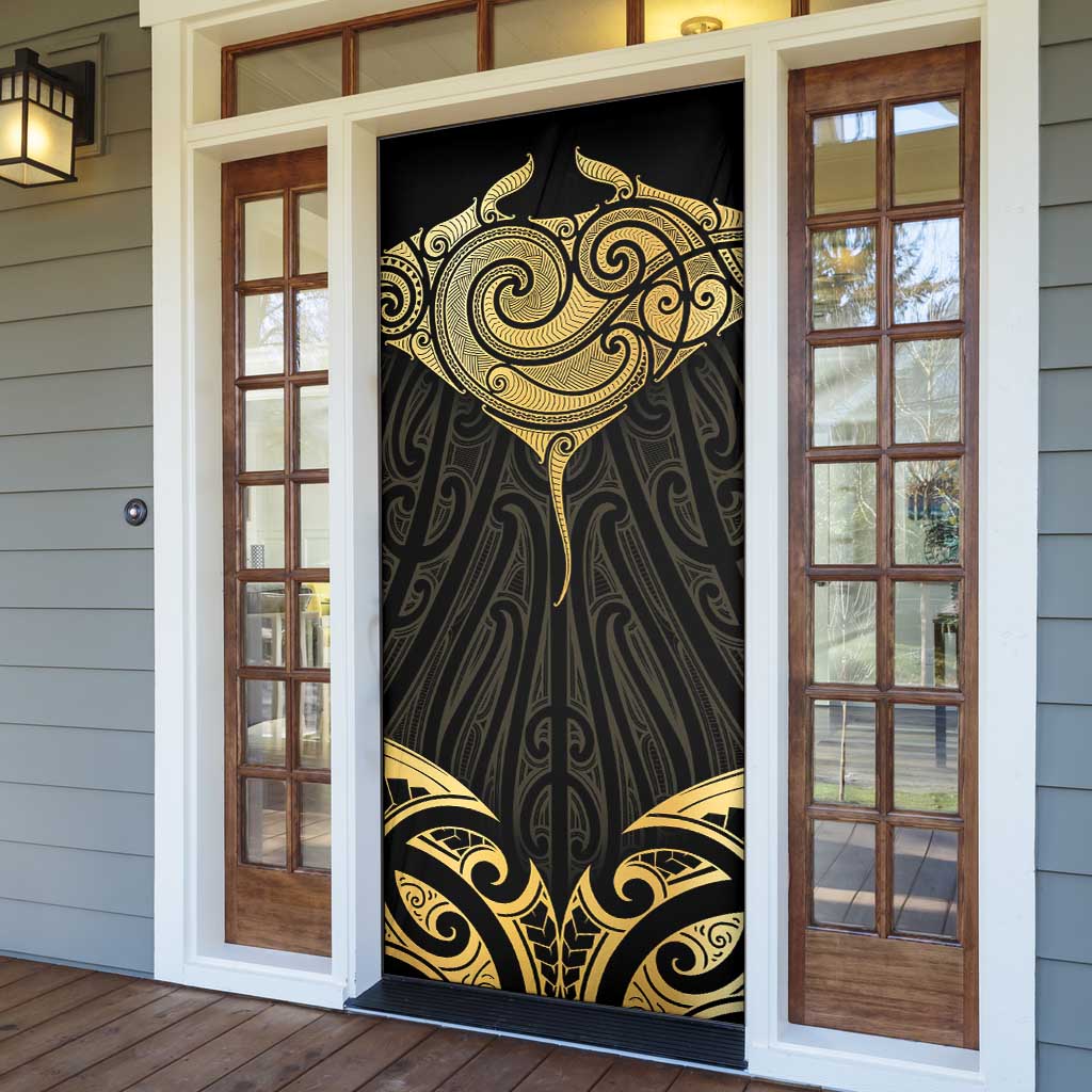 Gold Black New Zealand Manta Ray Door Cover Aotearoa Maori Haehae LT14 - Polynesian Pride