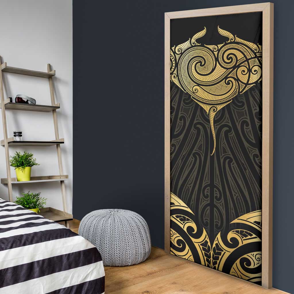 Gold Black New Zealand Manta Ray Door Cover Aotearoa Maori Haehae LT14 - Polynesian Pride