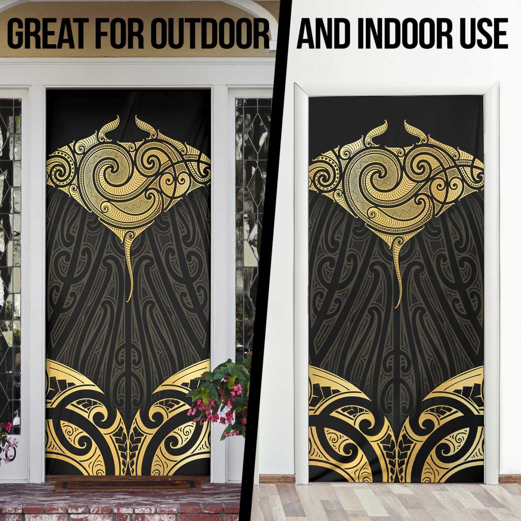 Gold Black New Zealand Manta Ray Door Cover Aotearoa Maori Haehae LT14 - Polynesian Pride