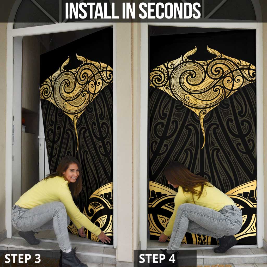 Gold Black New Zealand Manta Ray Door Cover Aotearoa Maori Haehae LT14 - Polynesian Pride