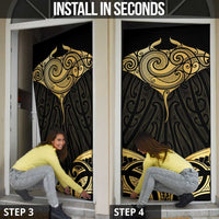 Gold Black New Zealand Manta Ray Door Cover Aotearoa Maori Haehae LT14 - Polynesian Pride