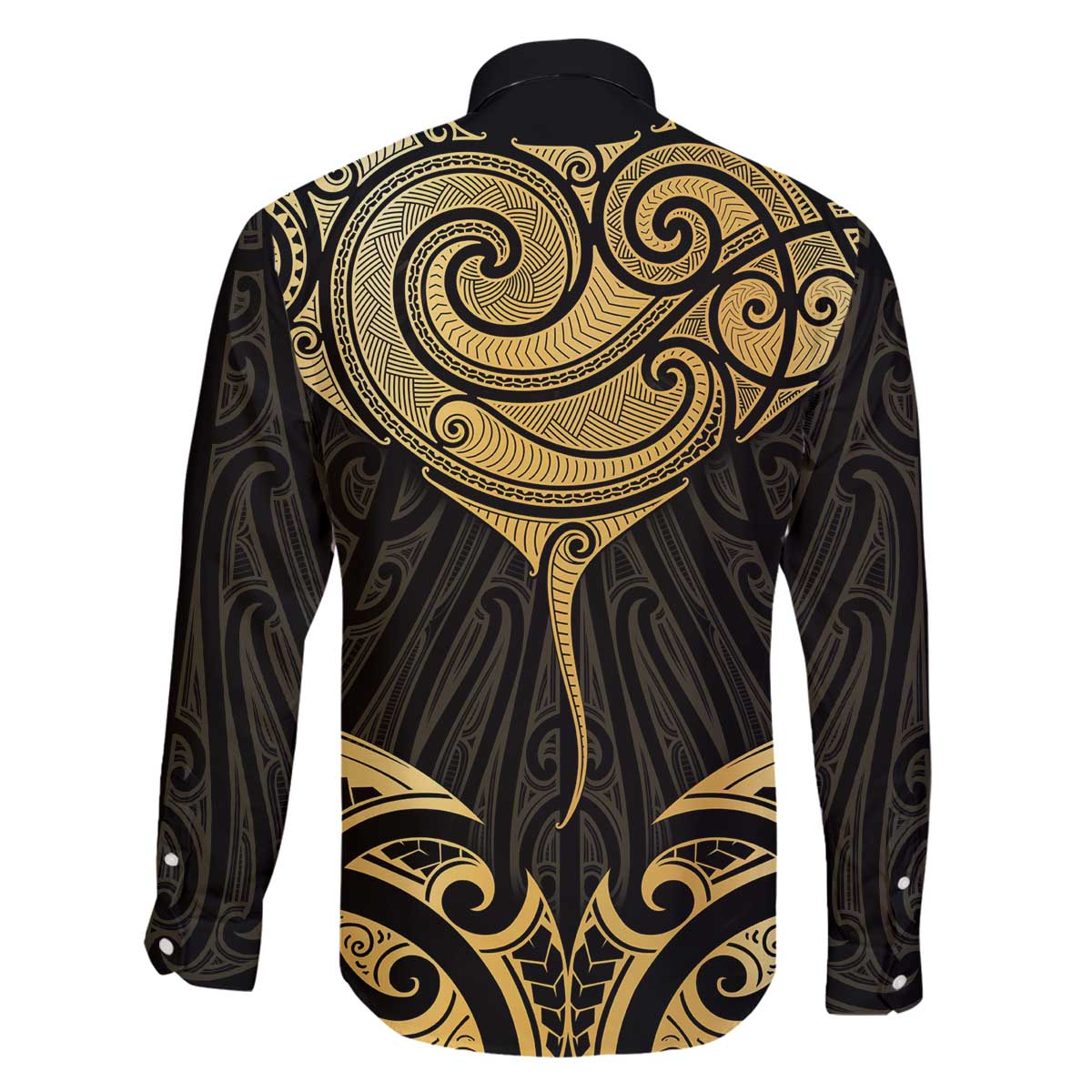 Gold Black New Zealand Manta Ray Family Matching Off The Shoulder Long Sleeve Dress and Hawaiian Shirt Aotearoa Maori Haehae LT14 - Polynesian Pride