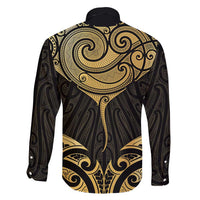 Gold Black New Zealand Manta Ray Family Matching Off Shoulder Short Dress and Hawaiian Shirt Aotearoa Maori Haehae LT14 - Polynesian Pride