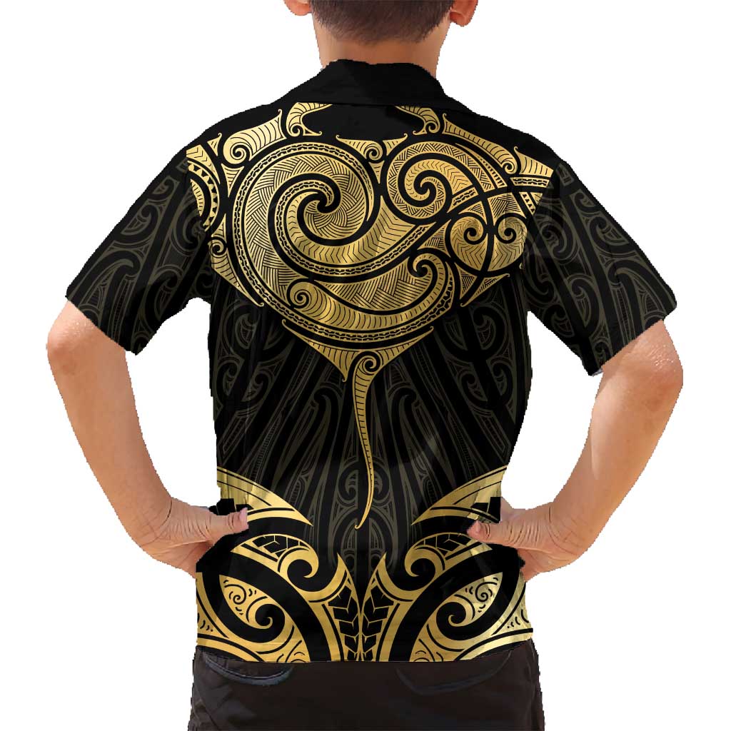 Gold Black New Zealand Manta Ray Family Matching Puletasi and Hawaiian Shirt Aotearoa Maori Haehae LT14 - Polynesian Pride