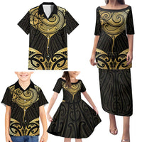 Gold Black New Zealand Manta Ray Family Matching Puletasi and Hawaiian Shirt Aotearoa Maori Haehae LT14 - Polynesian Pride
