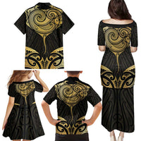 Gold Black New Zealand Manta Ray Family Matching Puletasi and Hawaiian Shirt Aotearoa Maori Haehae LT14 - Polynesian Pride