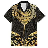 Gold Black New Zealand Manta Ray Family Matching Short Sleeve Bodycon Dress and Hawaiian Shirt Aotearoa Maori Haehae LT14 Dad's Shirt - Short Sleeve Black - Polynesian Pride