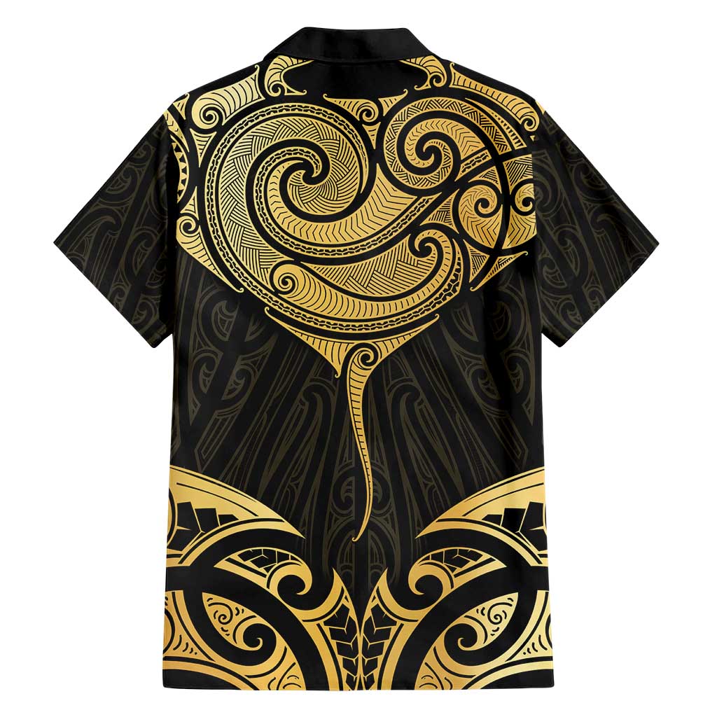 Gold Black New Zealand Manta Ray Family Matching Short Sleeve Bodycon Dress and Hawaiian Shirt Aotearoa Maori Haehae LT14 - Polynesian Pride