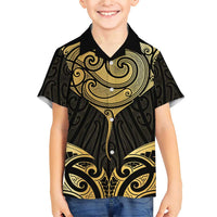 Gold Black New Zealand Manta Ray Family Matching Short Sleeve Bodycon Dress and Hawaiian Shirt Aotearoa Maori Haehae LT14 Son's Shirt Black - Polynesian Pride