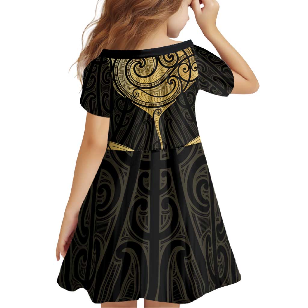 Gold Black New Zealand Manta Ray Family Matching Summer Maxi Dress and Hawaiian Shirt Aotearoa Maori Haehae LT14 - Polynesian Pride