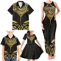 Gold Black New Zealand Manta Ray Family Matching Tank Maxi Dress and Hawaiian Shirt Aotearoa Maori Haehae LT14 - Polynesian Pride