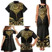 Gold Black New Zealand Manta Ray Family Matching Tank Maxi Dress and Hawaiian Shirt Aotearoa Maori Haehae LT14 - Polynesian Pride