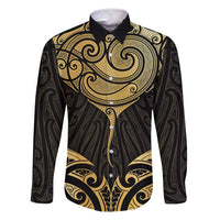 Gold Black New Zealand Manta Ray Family Matching Tank Maxi Dress and Hawaiian Shirt Aotearoa Maori Haehae LT14 Dad's Shirt - Long Sleeve Black - Polynesian Pride