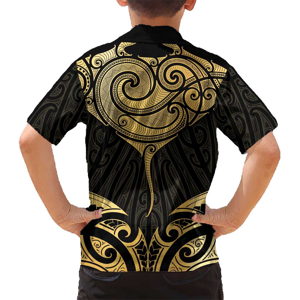 Gold Black New Zealand Manta Ray Hawaiian Shirt Aotearoa Maori Haehae LT14 - Polynesian Pride
