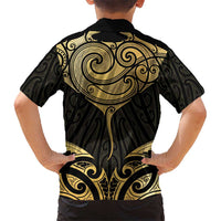 Gold Black New Zealand Manta Ray Hawaiian Shirt Aotearoa Maori Haehae LT14 - Polynesian Pride