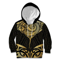 Gold Black New Zealand Manta Ray Kid Hoodie Aotearoa Maori Haehae LT14 Hoodie Black - Polynesian Pride