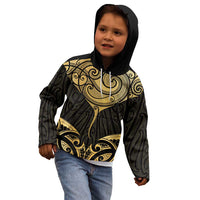 Gold Black New Zealand Manta Ray Kid Hoodie Aotearoa Maori Haehae LT14 - Polynesian Pride