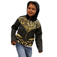 Gold Black New Zealand Manta Ray Kid Hoodie Aotearoa Maori Haehae LT14 - Polynesian Pride