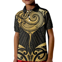 Gold Black New Zealand Manta Ray Kid Polo Shirt Aotearoa Maori Haehae LT14 Kid Black - Polynesian Pride