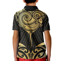 Gold Black New Zealand Manta Ray Kid Polo Shirt Aotearoa Maori Haehae LT14 - Polynesian Pride