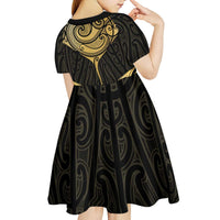 Gold Black New Zealand Manta Ray Kid Short Sleeve Dress Aotearoa Maori Haehae LT14 - Polynesian Pride