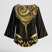 Gold Black New Zealand Manta Ray Kimono Sleeve Blouse Aotearoa Maori Haehae LT14 - Polynesian Pride