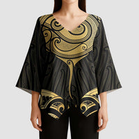 Gold Black New Zealand Manta Ray Kimono Sleeve Blouse Aotearoa Maori Haehae LT14 - Polynesian Pride