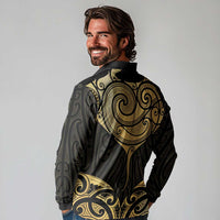 Gold Black New Zealand Manta Ray Long Sleeve Polo Shirt Aotearoa Maori Haehae LT14 - Polynesian Pride