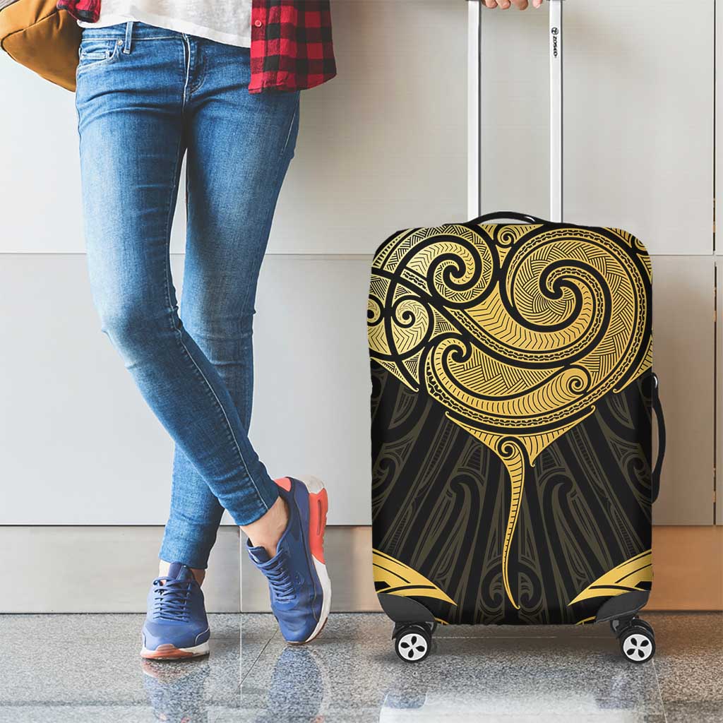 Gold Black New Zealand Manta Ray Luggage Cover Aotearoa Maori Haehae - Polynesian Pride