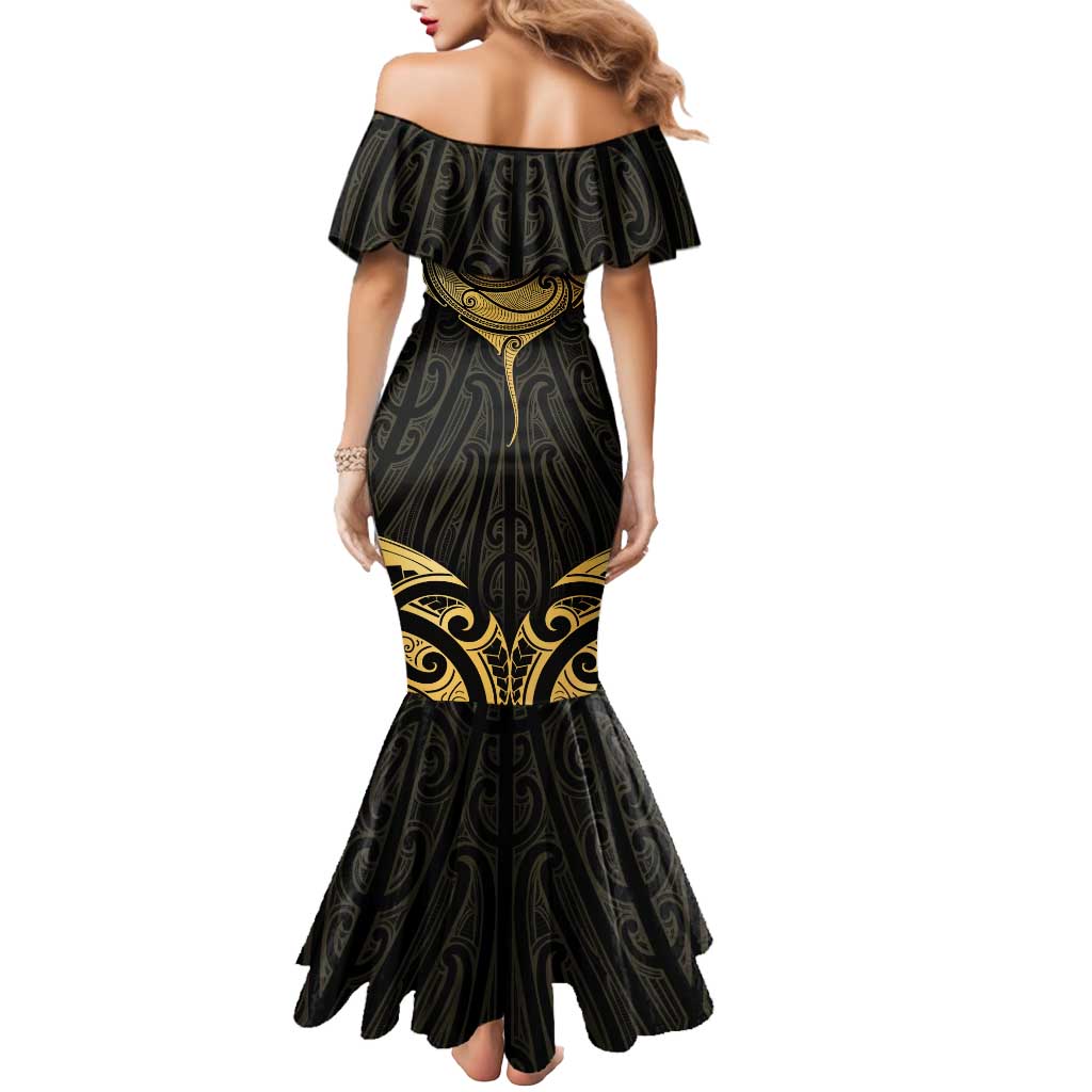Gold Black New Zealand Manta Ray Mermaid Dress Aotearoa Maori Haehae LT14 - Polynesian Pride