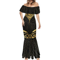Gold Black New Zealand Manta Ray Mermaid Dress Aotearoa Maori Haehae LT14 - Polynesian Pride