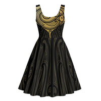 Gold Black New Zealand Manta Ray Midi Dress Aotearoa Maori Haehae LT14 - Polynesian Pride