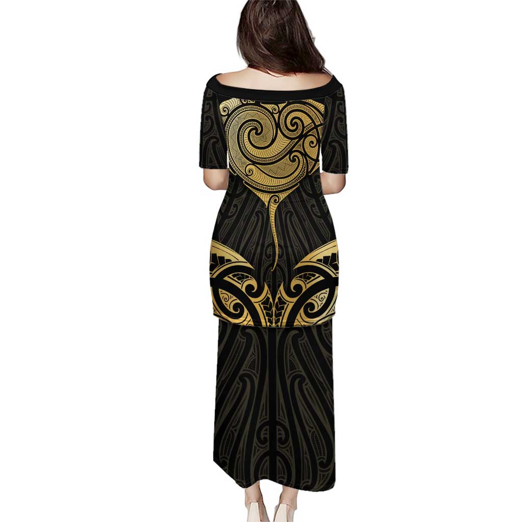 Gold Black New Zealand Manta Ray Puletasi Aotearoa Maori Haehae - Polynesian Pride
