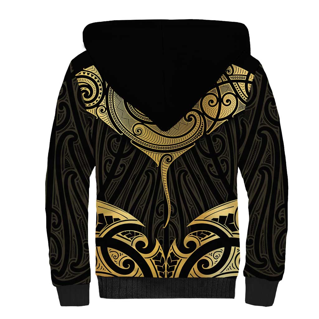 Gold Black New Zealand Manta Ray Sherpa Hoodie Aotearoa Maori Haehae LT14 - Polynesian Pride