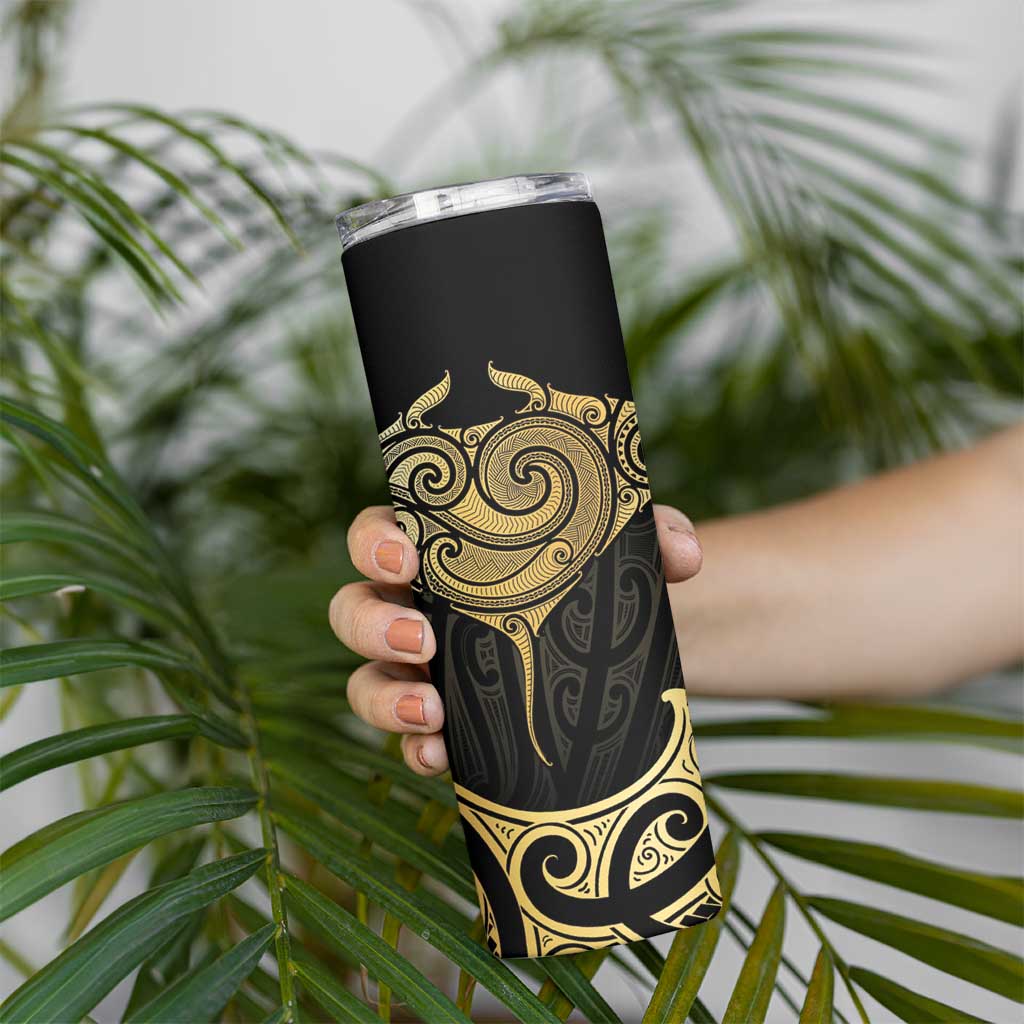 Gold Black New Zealand Manta Ray Skinny Tumbler Aotearoa Maori Haehae LT14 - Polynesian Pride