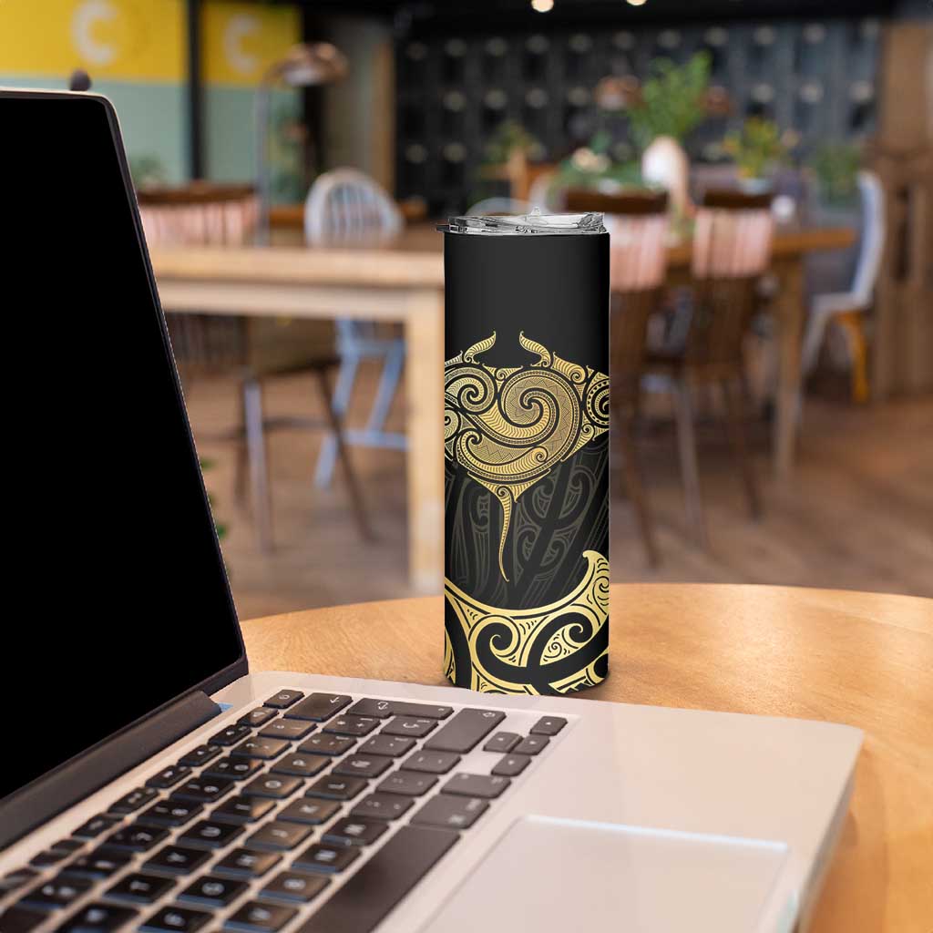 Gold Black New Zealand Manta Ray Skinny Tumbler Aotearoa Maori Haehae LT14 - Polynesian Pride