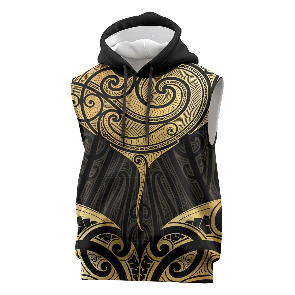Gold Black New Zealand Manta Ray Sleeveless Hoodie Aotearoa Maori Haehae LT14 Black - Polynesian Pride